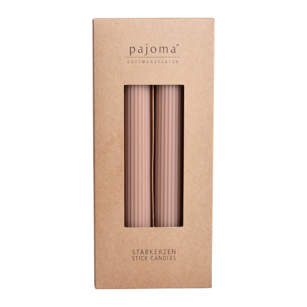 Geriffelte Stabkerzen – 4 Stück – Nude | Höhe 26 cm ø 2,7 cm | Brenndauer 19 Stunden | 20 % Soy wax + 80 % Paraffin | einfarbige Kerzen | Premium Qualität | pajoma – Bild 2