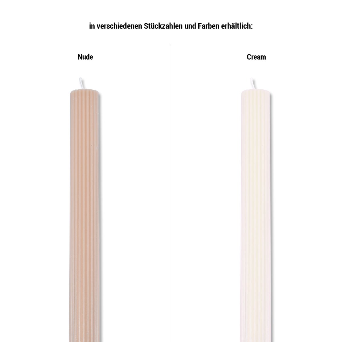 Geriffelte Stabkerzen – 4 Stück – Nude | Höhe 26 cm ø 2,7 cm | Brenndauer 19 Stunden | 20 % Soy wax + 80 % Paraffin | einfarbige Kerzen | Premium Qualität | pajoma – Bild 6