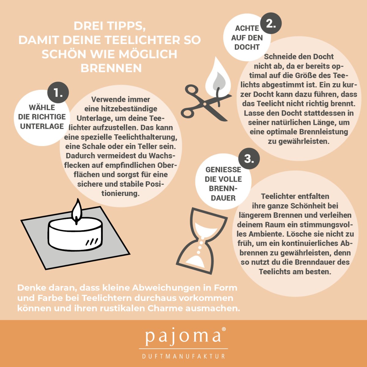 pajoma® Teelichte 30 Stück, Pfirsich | Duft-Teelichte in Aluminiumhülle, Brenndauer ca. 4 Stunden – Höhe 1,5 cm ø 3,5 cm | Premium Qualität | Deko, Gastronomie, Outdoor, Party, Windgläser, Hochzeit – Bild 6
