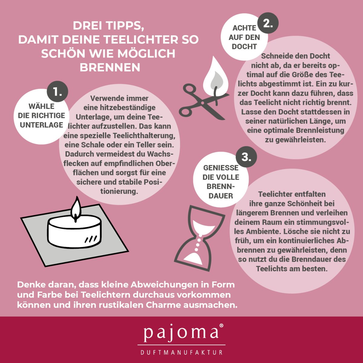 pajoma® Teelichte 30 Stück, Wildkirsche | Duft-Teelichte in Polycarbonathülle, Brenndauer ca. 4 Stunden – Höhe 1,5 cm ø 3,5 cm | Premium Qualität | Deko, Gastronomie, Outdoor, Windgläser, Hochzeit – Bild 6