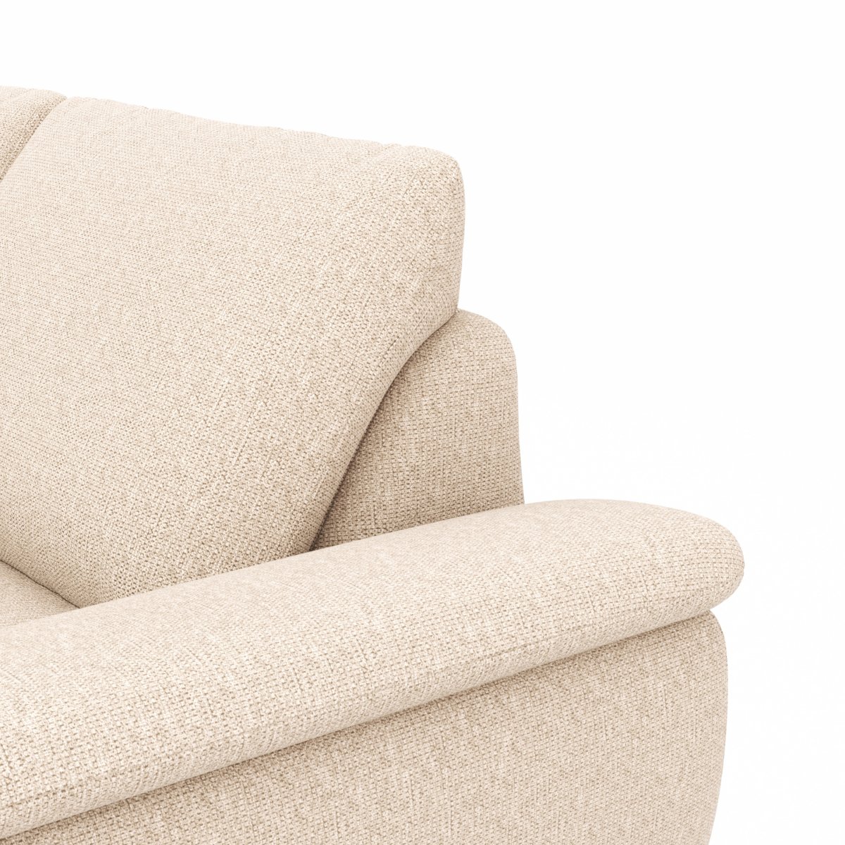 Ecksofa Gotera – Longchair groß mit 1,5-Sitzer med + 1,5-Sitzer med rechts inkl. Schlaffunktion (teilmotorisch), Armlehne klappbar, Rückenlehne verstellbar und einmal Relaxfunktion (teilmotorisch), Stoff, Creme – Bild 5