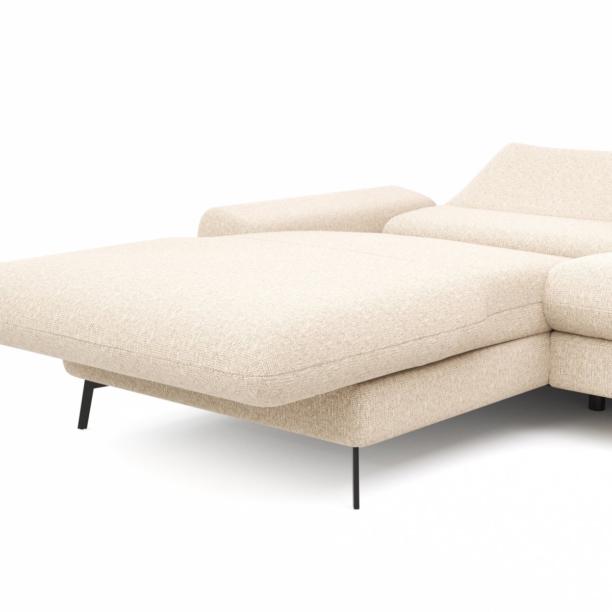 Ecksofa Gotera – Longchair groß mit 1,5-Sitzer med + 1,5-Sitzer med rechts inkl. Schlaffunktion (teilmotorisch), Armlehne klappbar, Rückenlehne verstellbar und einmal Relaxfunktion (teilmotorisch), Stoff, Creme – Bild 7