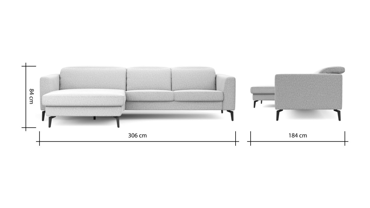 Ecksofa Rafaela 2.0 – Longchair mit 2,5-Sitzer rechts inkl. Sitzvorzug, Kopteilverstellung motorisch und Relaxfunktion motorisch im Longchair, Stoff, Champagner – Bild 9
