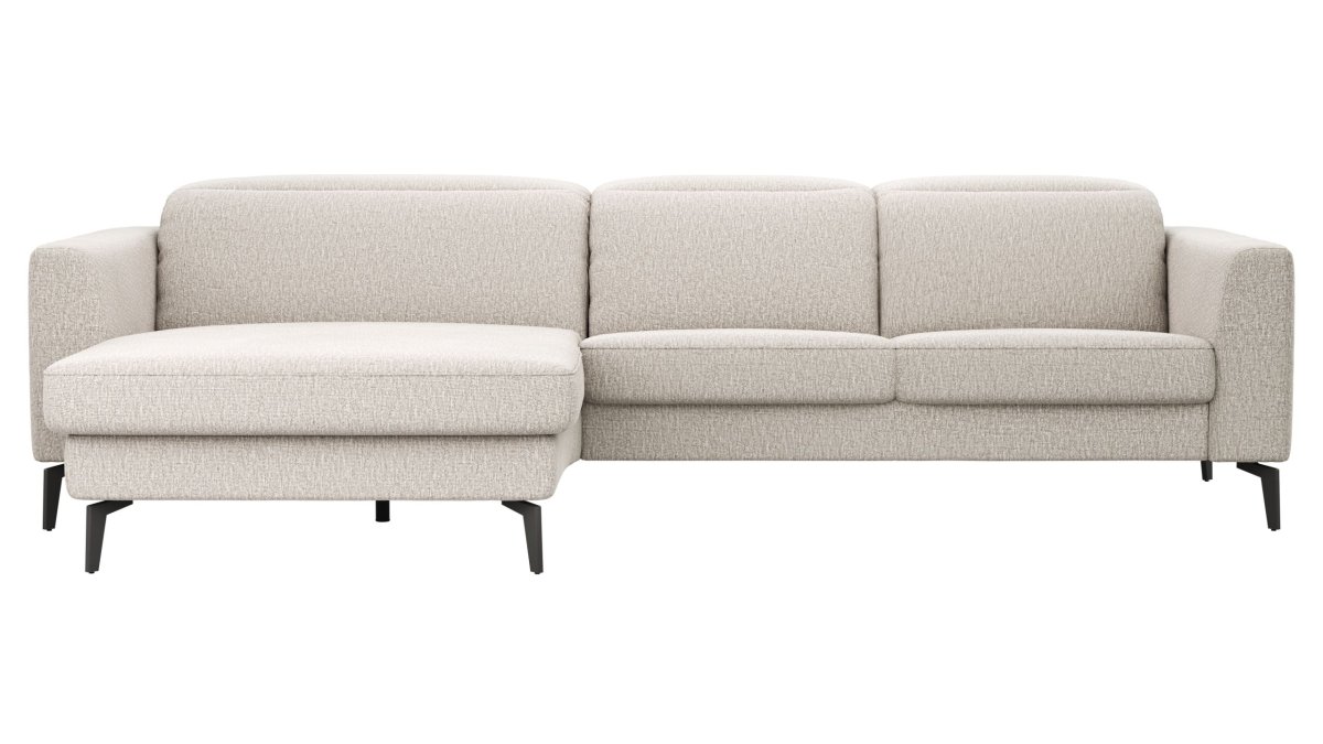 Ecksofa Rafaela 2.0 – Longchair mit 2,5-Sitzer rechts inkl. Sitzvorzug, Kopteilverstellung motorisch und Relaxfunktion motorisch im Longchair, Stoff, Champagner – Bild 2