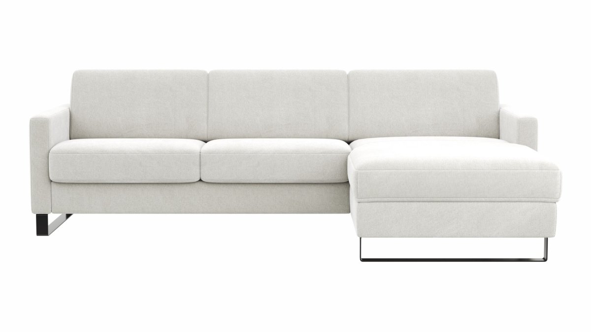 Schlafsofa Laredo – 2-Sitzer mit Longchair rechts inkl. Schlaffunktion mit Bettkasten, Stoff, Offwhite – Bild 2